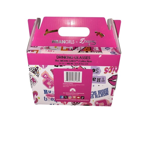 Mean Girls X Dragon Glassware Drinking Glasses With Glass Straws NEW Rare - Picture 5 of 5